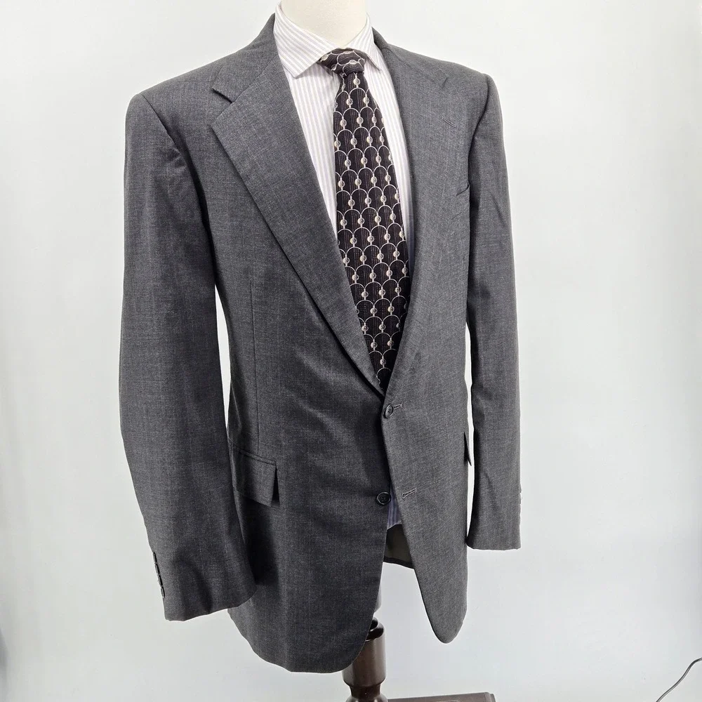 Vintage Polo Ralph Lauren 42R Gray Stripe Wool Blazer‎ Made USA Mens Sport Coat